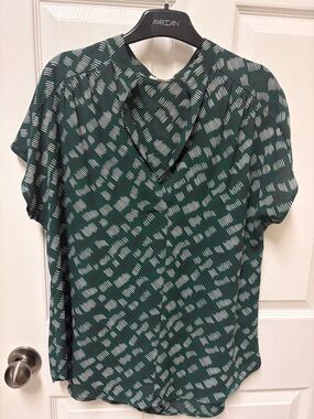Pleione Forest Green Printed Blouse with White Dash Pattern
